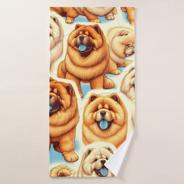 Retro Chow-Chow Seamless Pattern Bath Towel (Bath Towel)