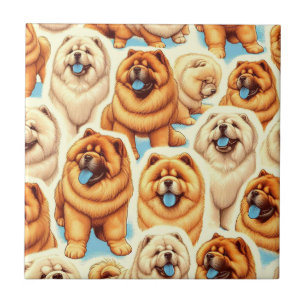 Retro Chow-Chow Seamless Pattern Ceramic Tile
