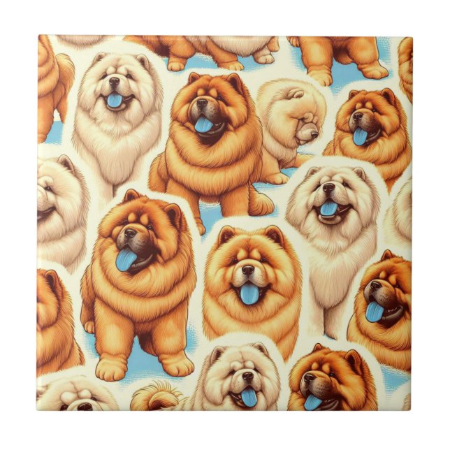 Retro Chow-Chow Seamless Pattern Ceramic Tile (Front)