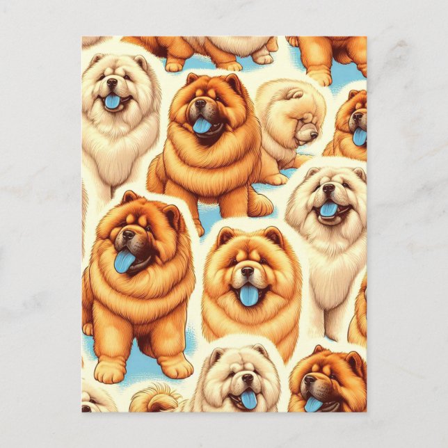Retro Chow-Chow Seamless Pattern Postcard (Front)