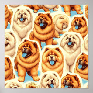 Retro Chow-Chow Seamless Pattern Poster