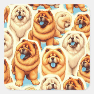 Retro Chow-Chow Seamless Pattern Square Sticker