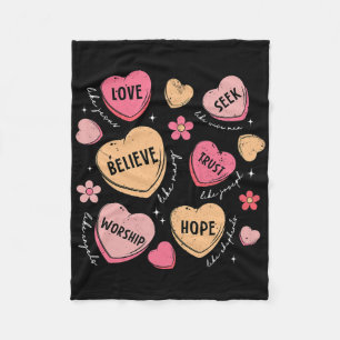 Retro Christian Valentine Candy Heart Jesus Valent Fleece Blanket