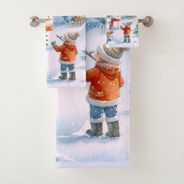 Retro Christmas 1950's Snowman  Bath Towel Set (Insitu)