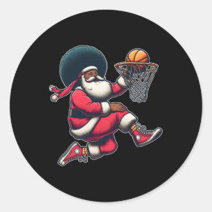 Retro Christmas African American Santa Claus Sketl Classic Round Sticker