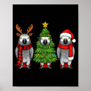 Retro Christmas African G Parrot Bird Santa Reinde Poster
