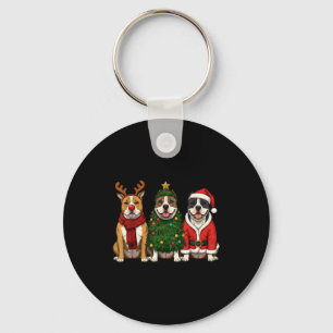 Retro Christmas American Bully Santa Reindeer Dog Key Ring
