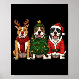 Retro Christmas American Bully Santa Reindeer Dog  Poster