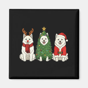 Retro Christmas American Eskimo Dog Santa Reindeer Magnet