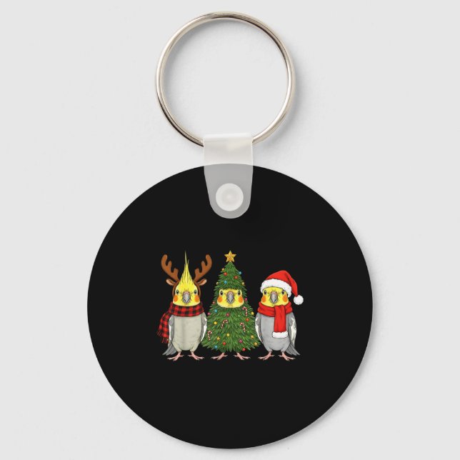 Retro Christmas Atiel Parrot Santa Reindeer  Key Ring (Front)