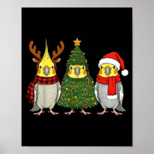 Retro Christmas Atiel Parrot Santa Reindeer Poster