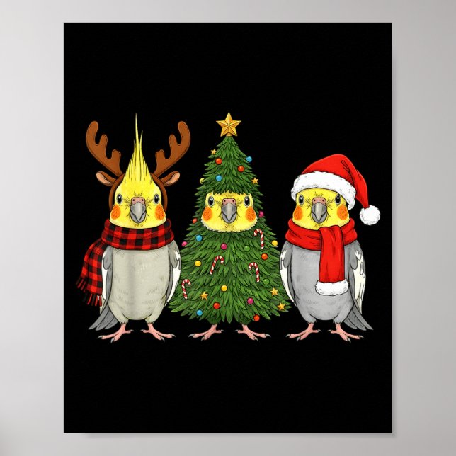 Retro Christmas Atiel Parrot Santa Reindeer  Poster (Front)