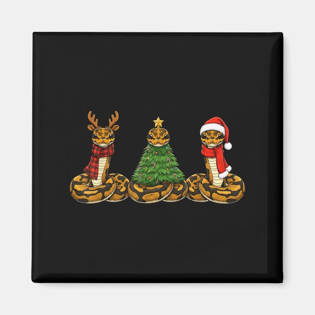 Retro Christmas Ball Python Snake Santa Reindeer  Magnet (Front)