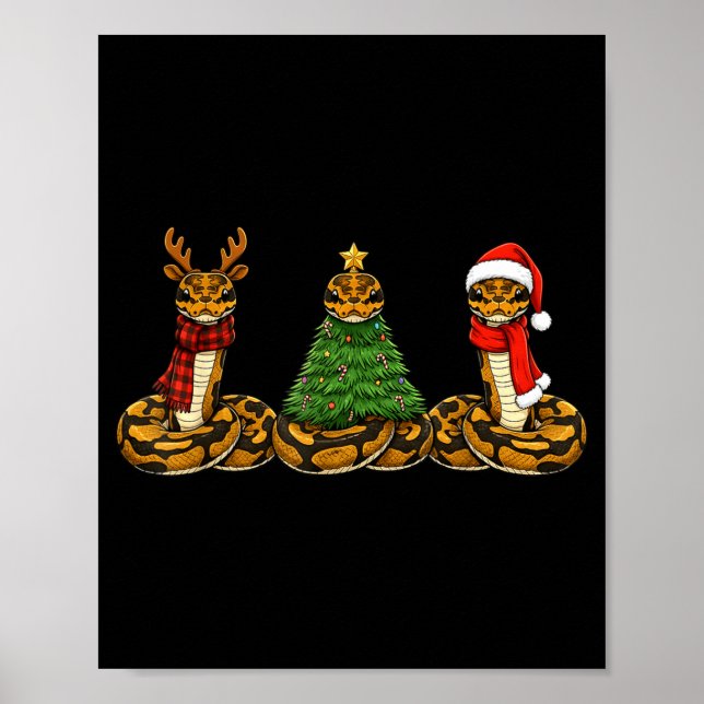 Retro Christmas Ball Python Snake Santa Reindeer  Poster (Front)
