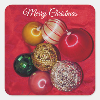 RETRO CHRISTMAS BALLS MERRY CHRISTMAS SQUARE STICKER