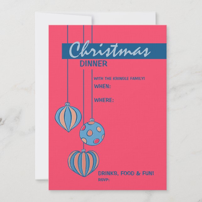 Retro Christmas Balls red Dinner Invitation (Front)