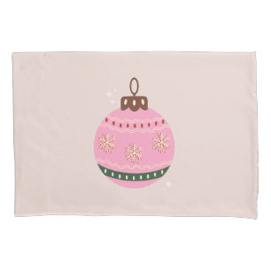 Retro Christmas Bauble Pink Holiday Pillowcase
