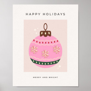 Retro Christmas Bauble Pink Holiday Poster