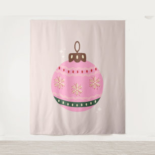 Retro Christmas Bauble Pink Holiday Tapestry