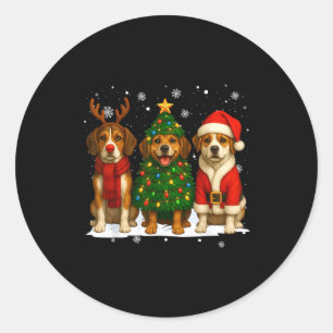 Retro Christmas Beagle Santa Reindeer Dog Lover Classic Round Sticker