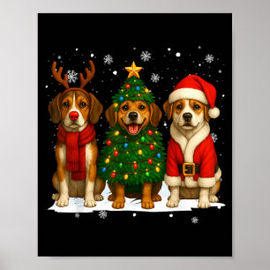 Retro Christmas Beagle Santa Reindeer Dog Lover Poster