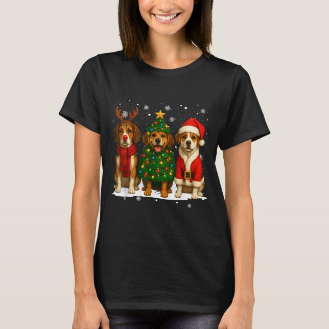 Retro Christmas Beagle Santa Reindeer Dog Lover  T-Shirt (Front)