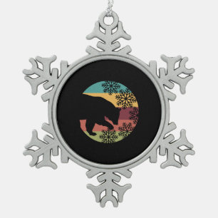 Retro Christmas Bear and Snowflakes for Bear lover Snowflake Pewter Christmas Ornament