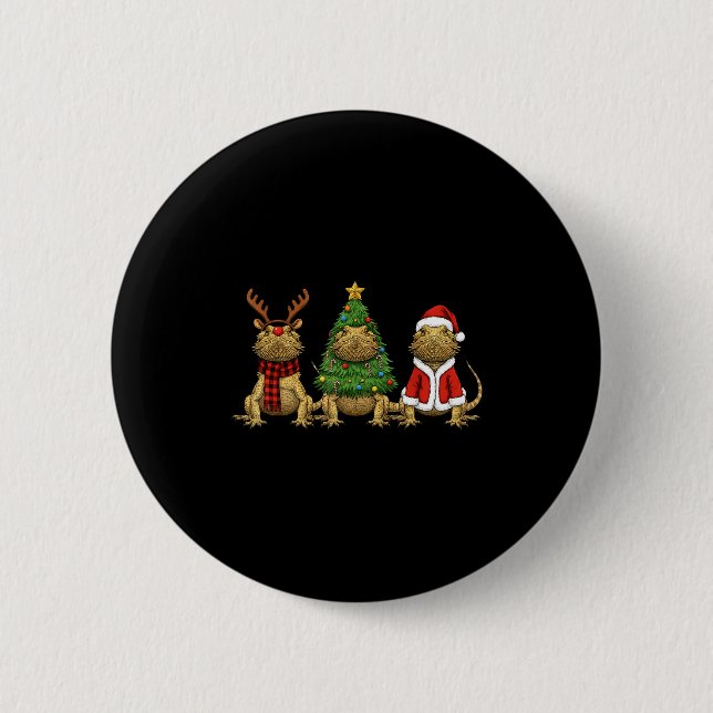 Retro Christmas Bearded Dragon Santa Reindeer  6 Cm Round Badge (Front)