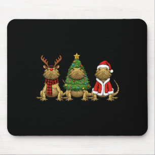 Retro Christmas Bearded Dragon Santa Reindeer Mouse Pad