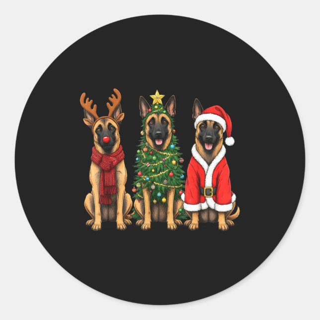 Retro Christmas Belgian Malinois Santa Reindeer Do Classic Round Sticker (Front)