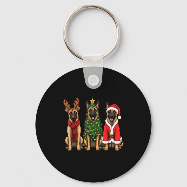 Retro Christmas Belgian Malinois Santa Reindeer Do Key Ring (Front)