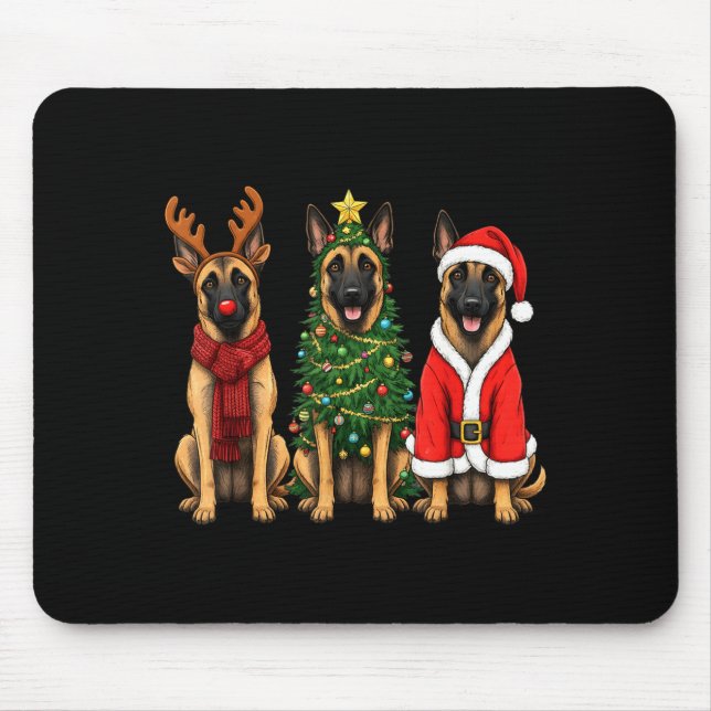 Retro Christmas Belgian Malinois Santa Reindeer Do Mouse Pad (Front)