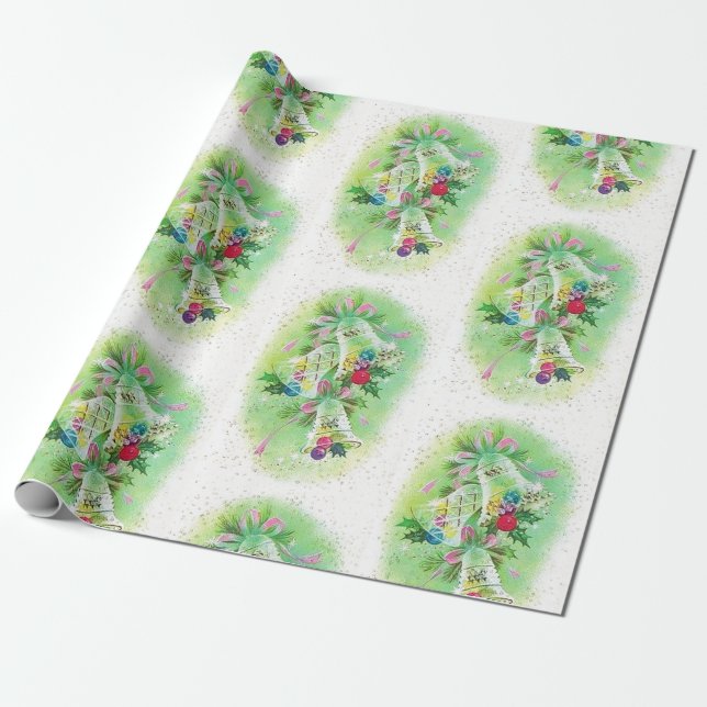 Retro Christmas Bells Pastel Pattern Wrapping Paper (Unrolled)