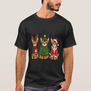 Retro Christmas Bengal Cat Santa Reindeer T-Shirt