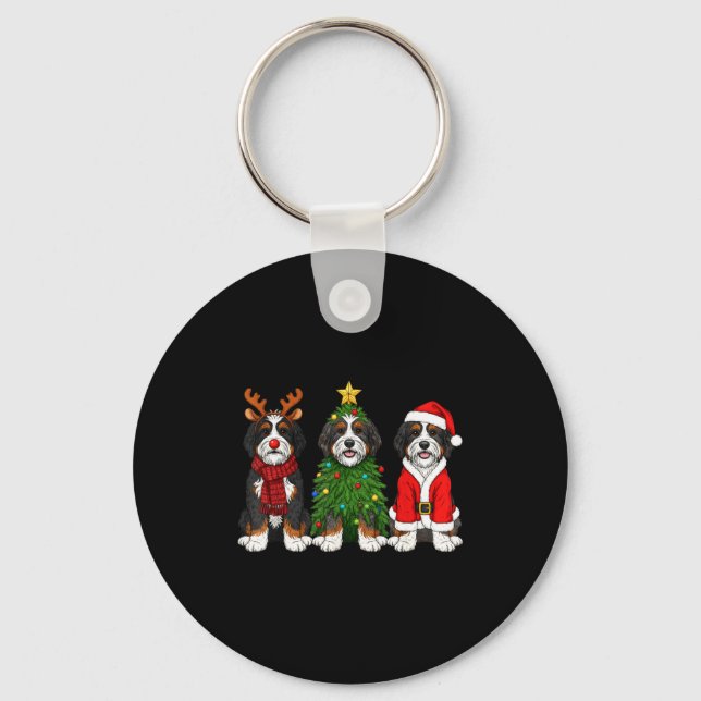 Retro Christmas Bernedoodle Santa Reindeer Dog Lov Key Ring (Front)