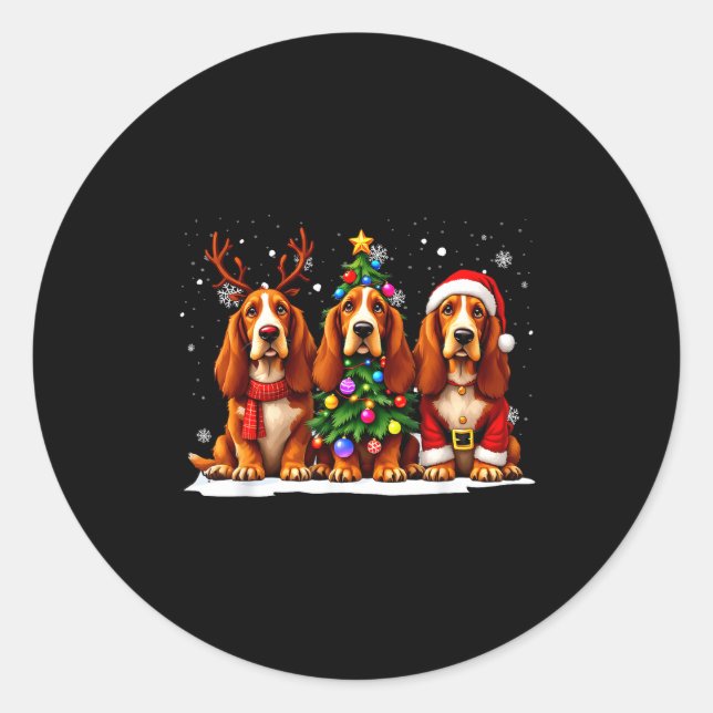 Retro Christmas Bet Hound Santa Reindeer Dog Lover Classic Round Sticker (Front)