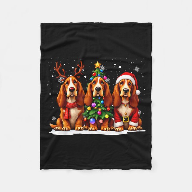 Retro Christmas Bet Hound Santa Reindeer Dog Lover Fleece Blanket (Front)