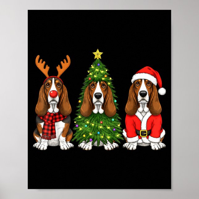 Retro Christmas Bet Hound Santa Reindeer Dog Lover Poster (Front)