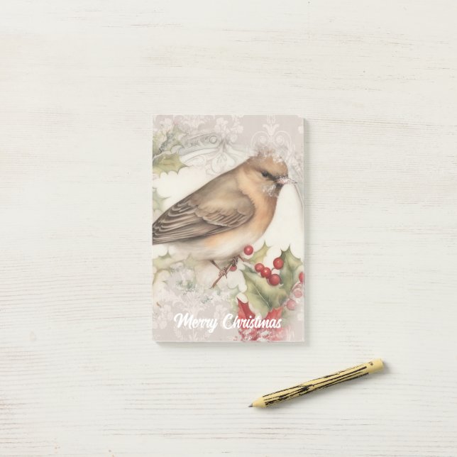 Retro Christmas Bird Post-it Notes (On Desk)