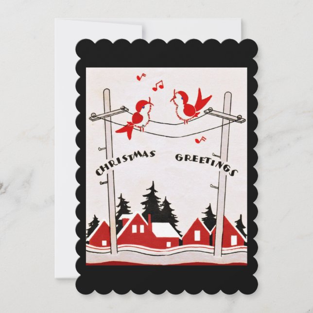 Retro Christmas Birds Holiday Greetings Card (Front)