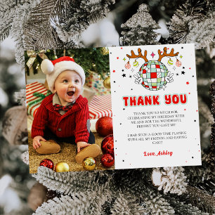 Retro Christmas Birthday Photo Thank You Card