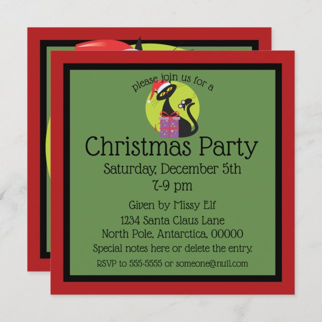 Retro Christmas Black Cat Black Mouse Invitation (Front/Back)