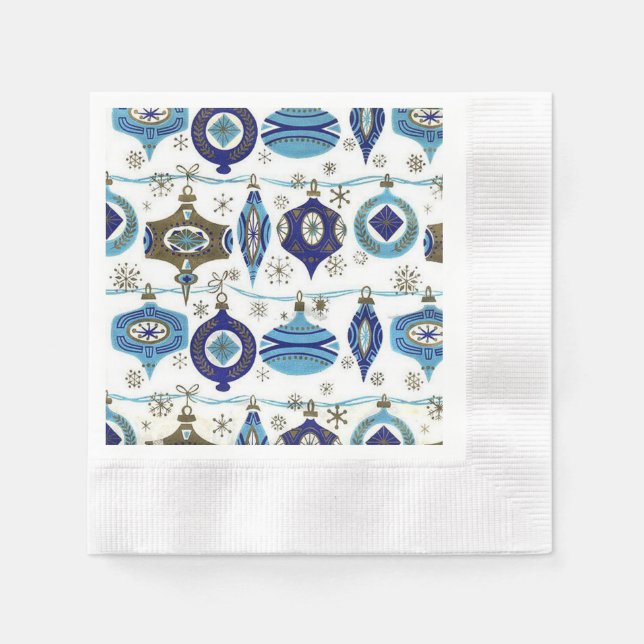 Retro Christmas,Blue and White Paper Napkins (Front)