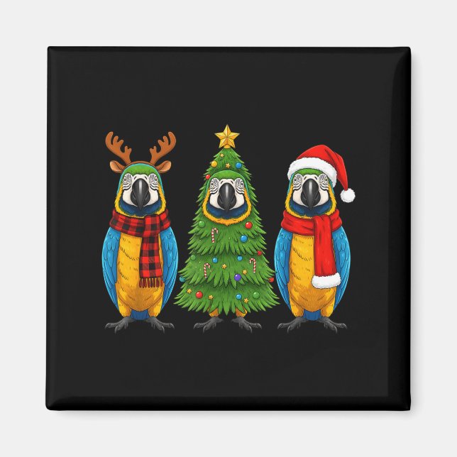 Retro Christmas Blue And Yellow Macaw Parrot Santa Magnet (Front)