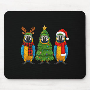 Retro Christmas Blue And Yellow Macaw Parrot Santa Mouse Pad