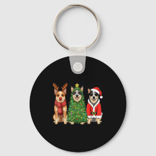 Retro Christmas Blue Heeler Santa Reindeer Dog Lov Key Ring
