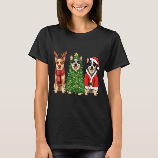 Retro Christmas Blue Heeler Santa Reindeer Dog Lov T-Shirt (Front)