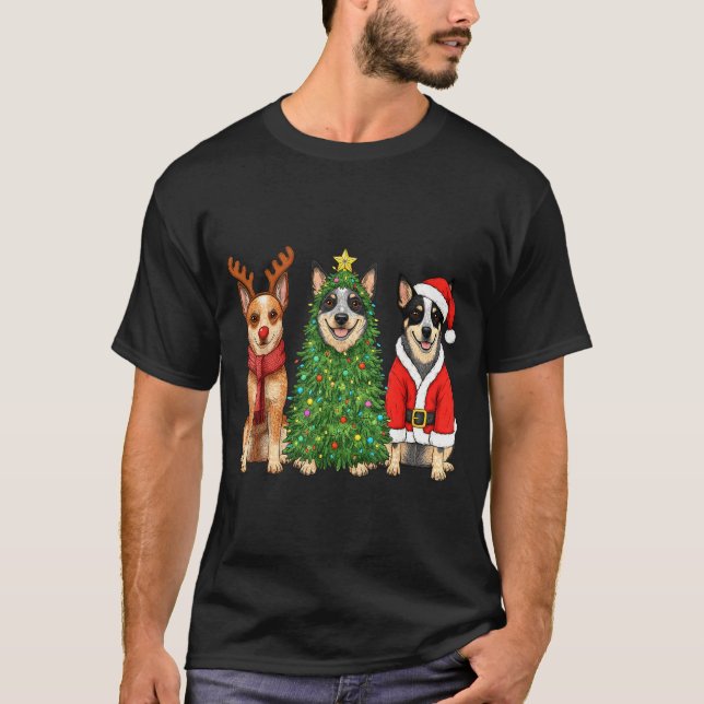 Retro Christmas Blue Heeler Santa Reindeer Dog Lov T-Shirt (Front)