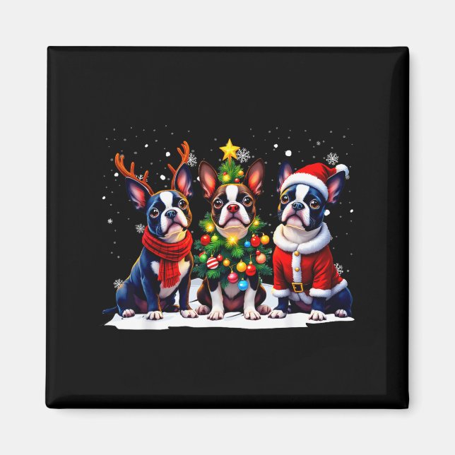Retro Christmas Boston Terrier Santa Reindeer Dog  Magnet (Front)