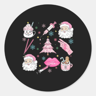 Retro Christmas Botox Dealer Aesthetic Nurse Injec Classic Round Sticker